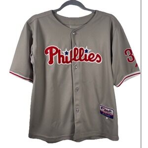 Vintage Cliff Lee #33 Philadelphia Phillies Jersey‎ Majestic Youth Kids XXL GRAY